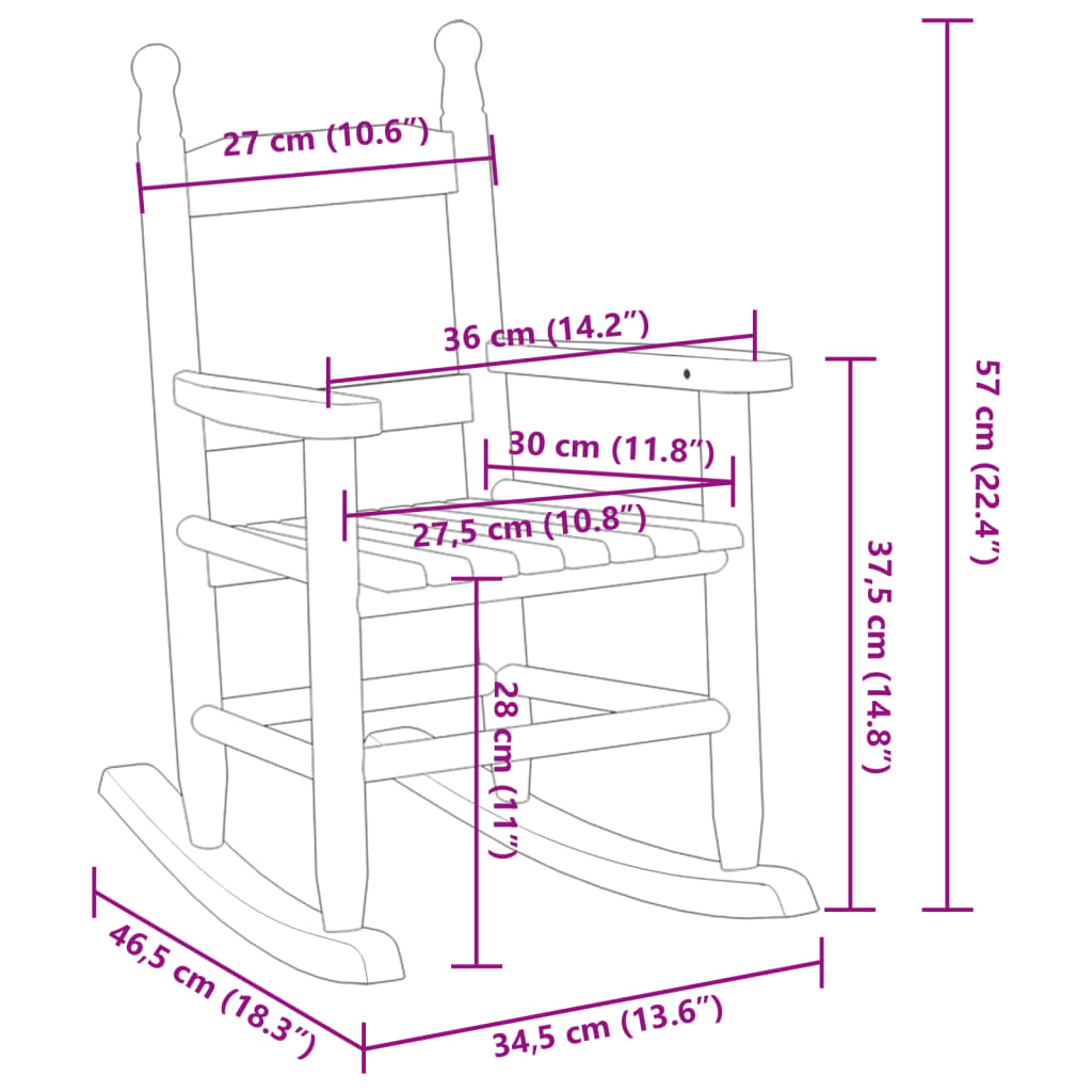 Chaise à bascule pour enfant en bois de peuplier massif rouge