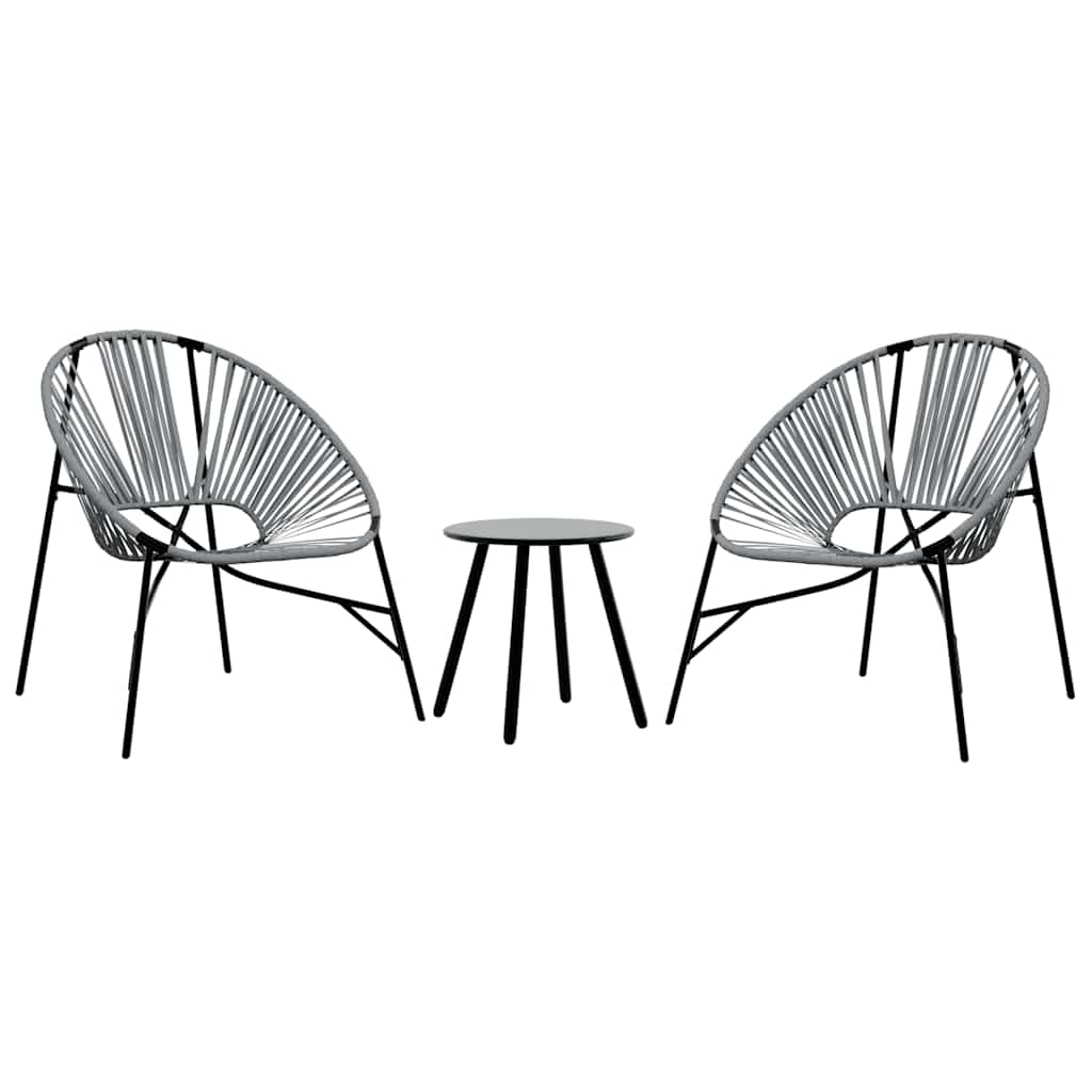 Gartenstuhl-Set 3-tlg. Schwarz und Hellgrau Poly Rattan