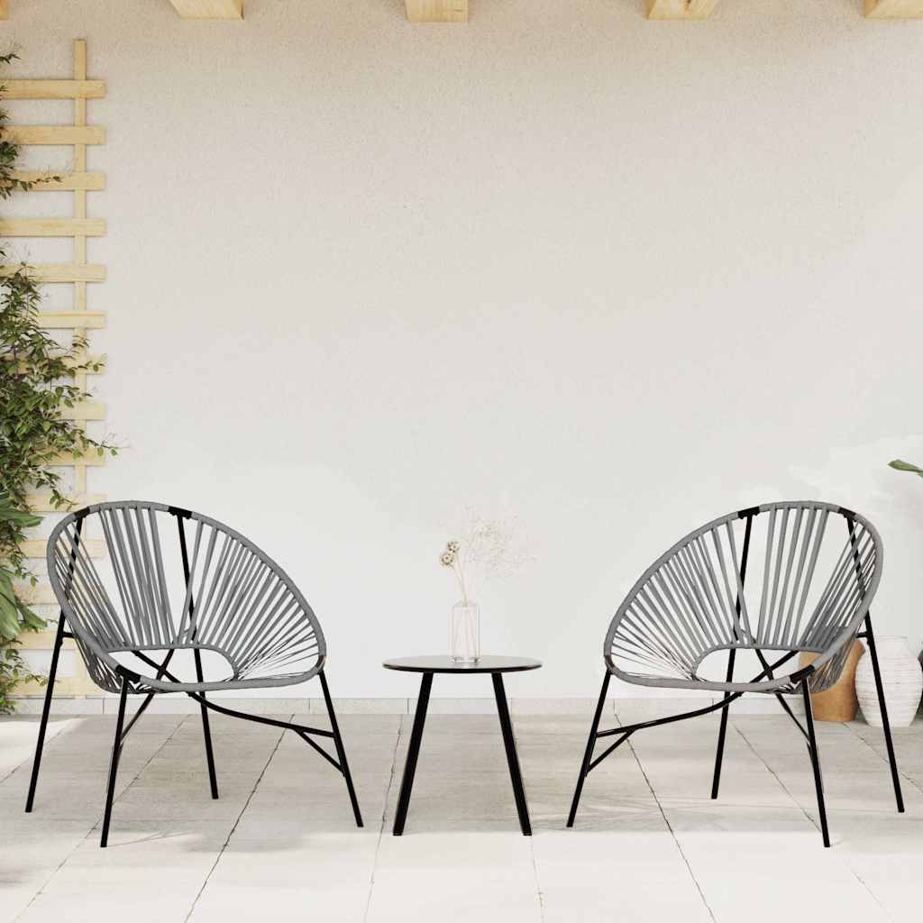 Gartenstuhl-Set 3-tlg. Schwarz und Hellgrau Poly Rattan