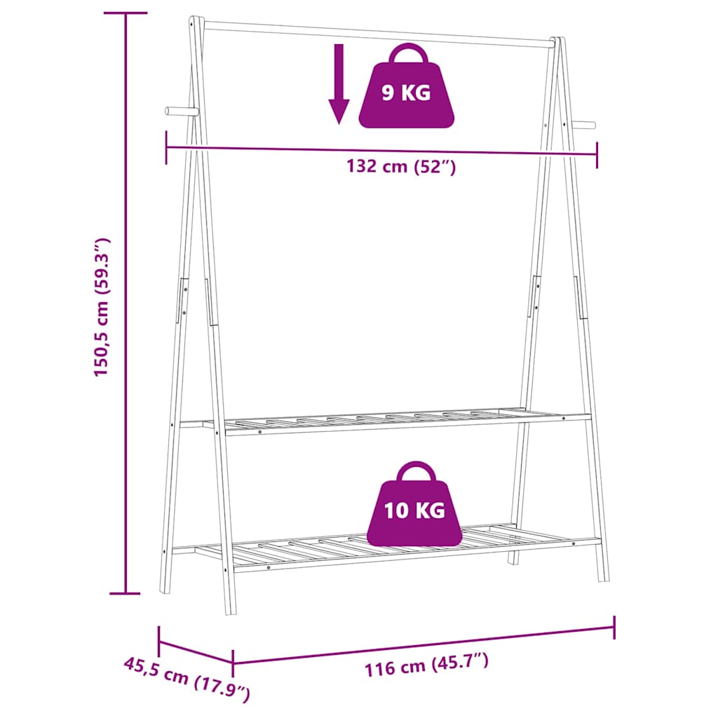 Kleiderständer mit Ablagen 132x45,5x150,5 cm Bambus