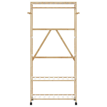 Kleiderständer mit Ablagen und Rollen 90x40x179,5 cm Bambus