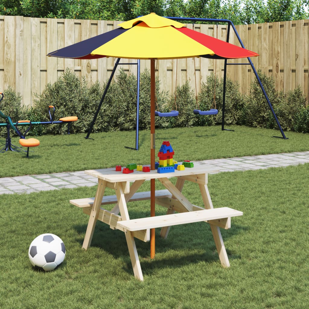 Table de pique-nique pour 4 enfants avec trou pour parasol en bois de sapin massif