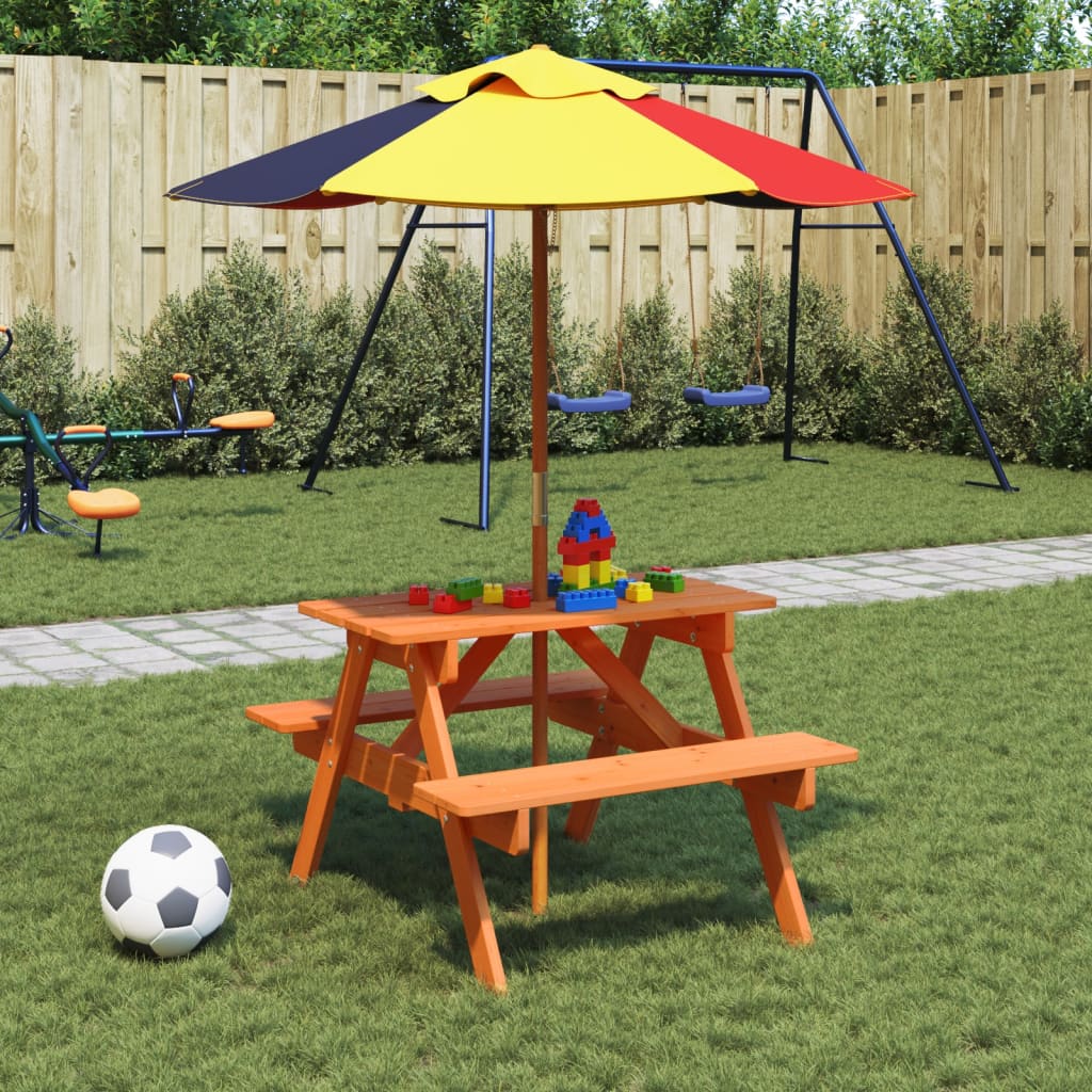 Table de pique-nique pour 4 enfants avec trou pour parasol en bois de sapin massif