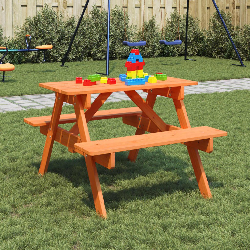 Table de pique-nique pour 4 enfants avec trou pour parasol en bois de sapin massif