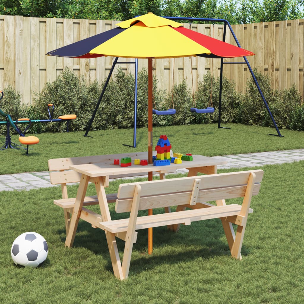 Table de pique-nique pour 4 enfants avec trou pour parasol en bois de sapin massif