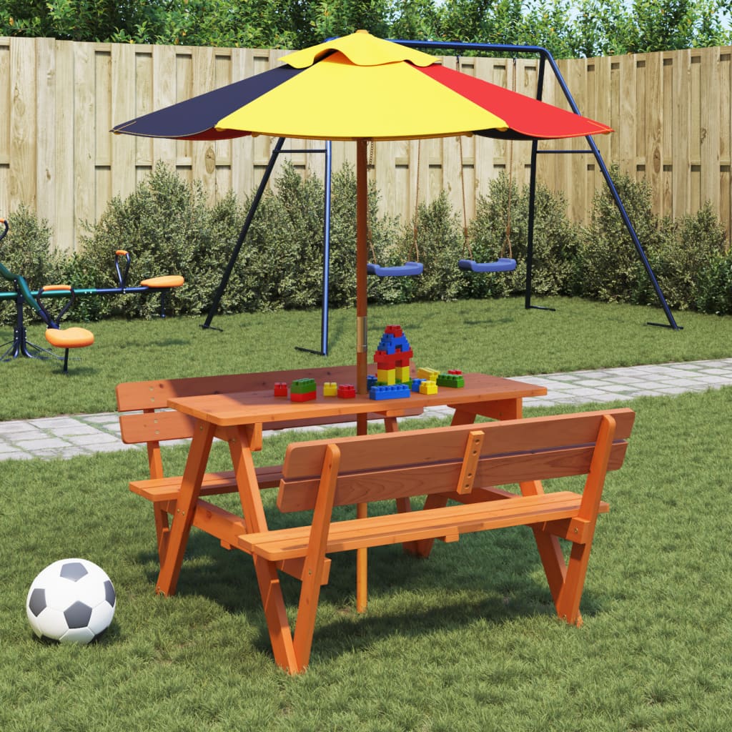 Table de pique-nique pour 4 enfants avec trou pour parasol en bois de sapin massif