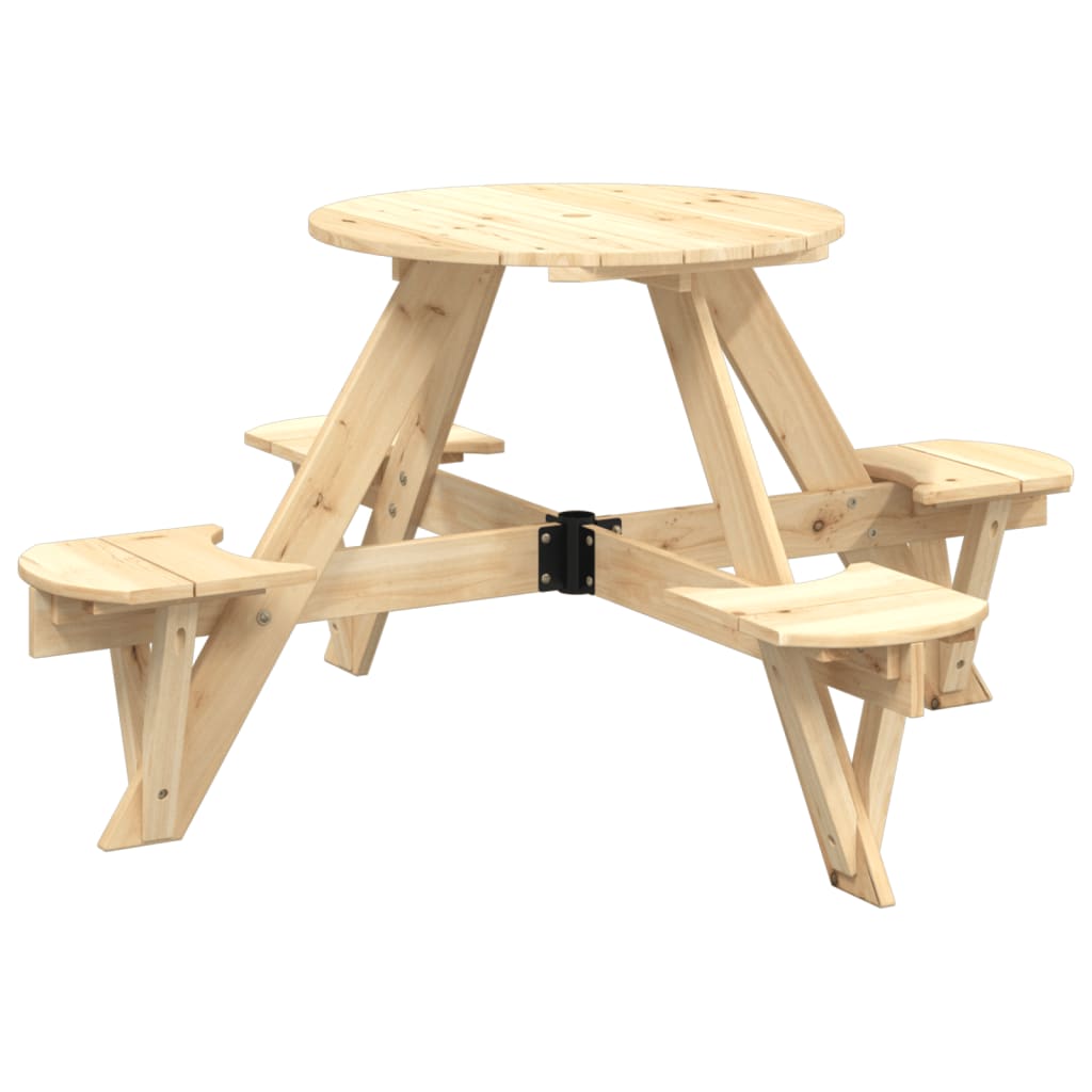 Table de pique-nique pour 4 enfants avec trou pour parasol, ronde en bois de sapin massif