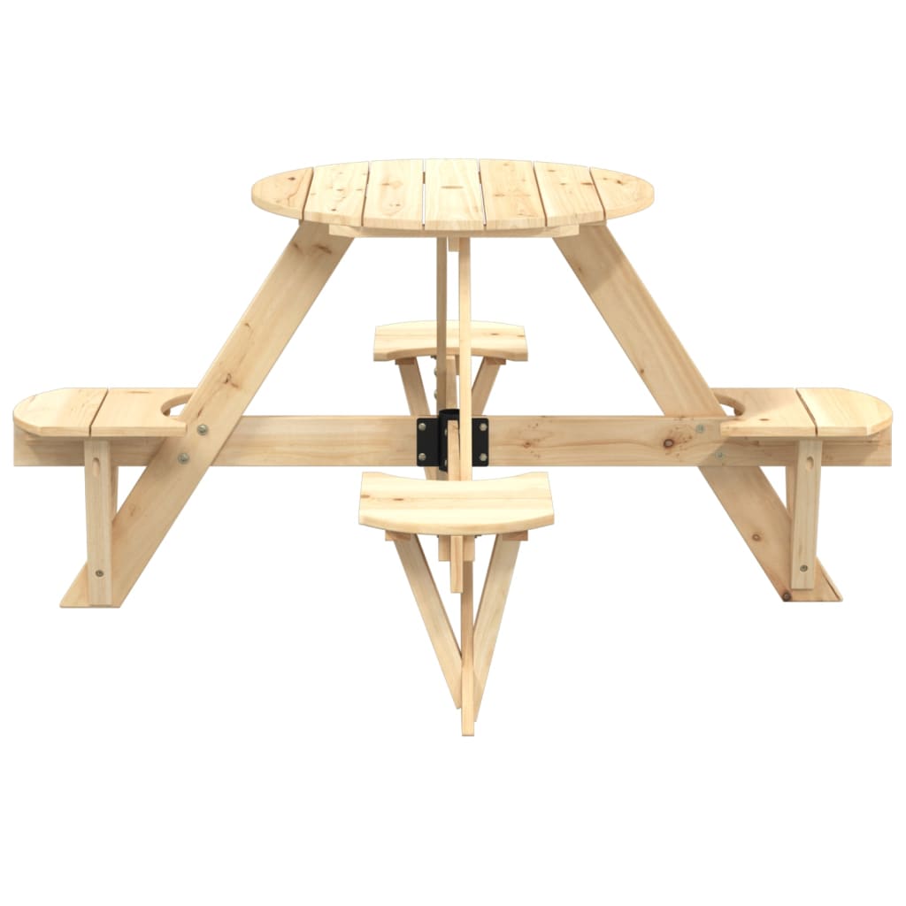 Table de pique-nique pour 4 enfants avec trou pour parasol, ronde en bois de sapin massif