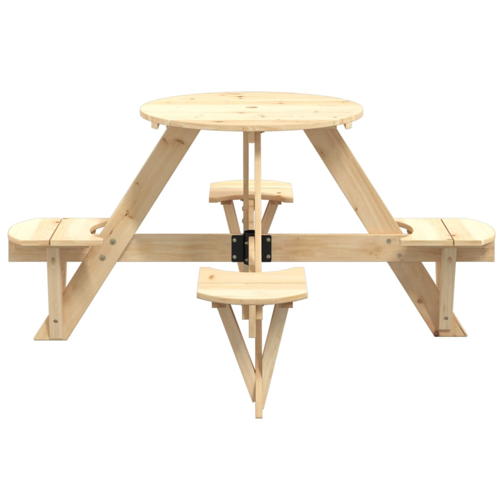 Table de pique-nique pour 4 enfants avec trou pour parasol, ronde en bois de sapin massif