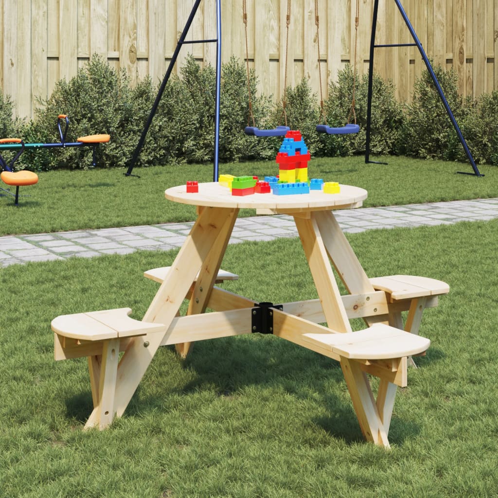 Table de pique-nique pour 4 enfants avec trou pour parasol, ronde en bois de sapin massif