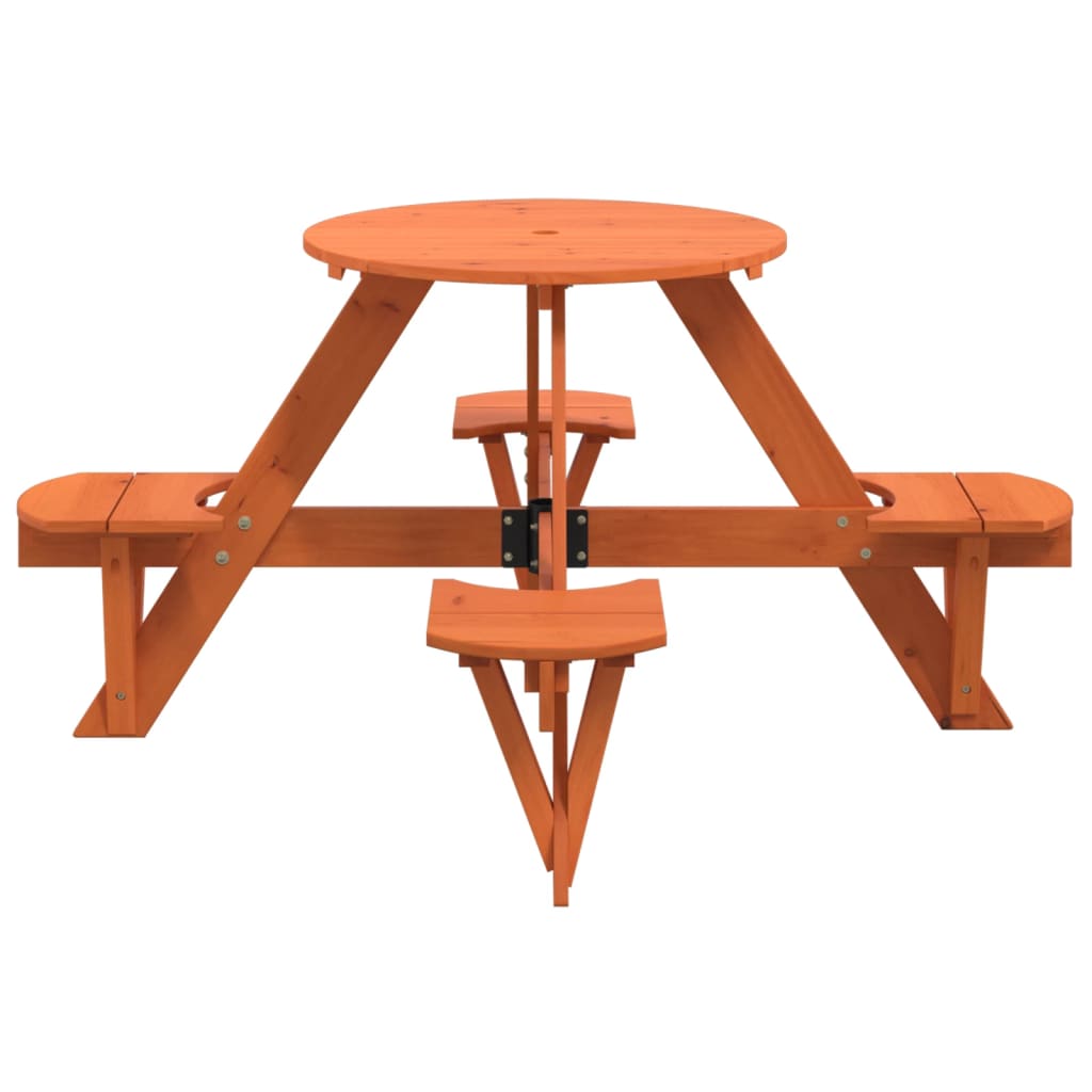 Table de pique-nique pour 4 enfants avec trou pour parasol, ronde en bois de sapin massif