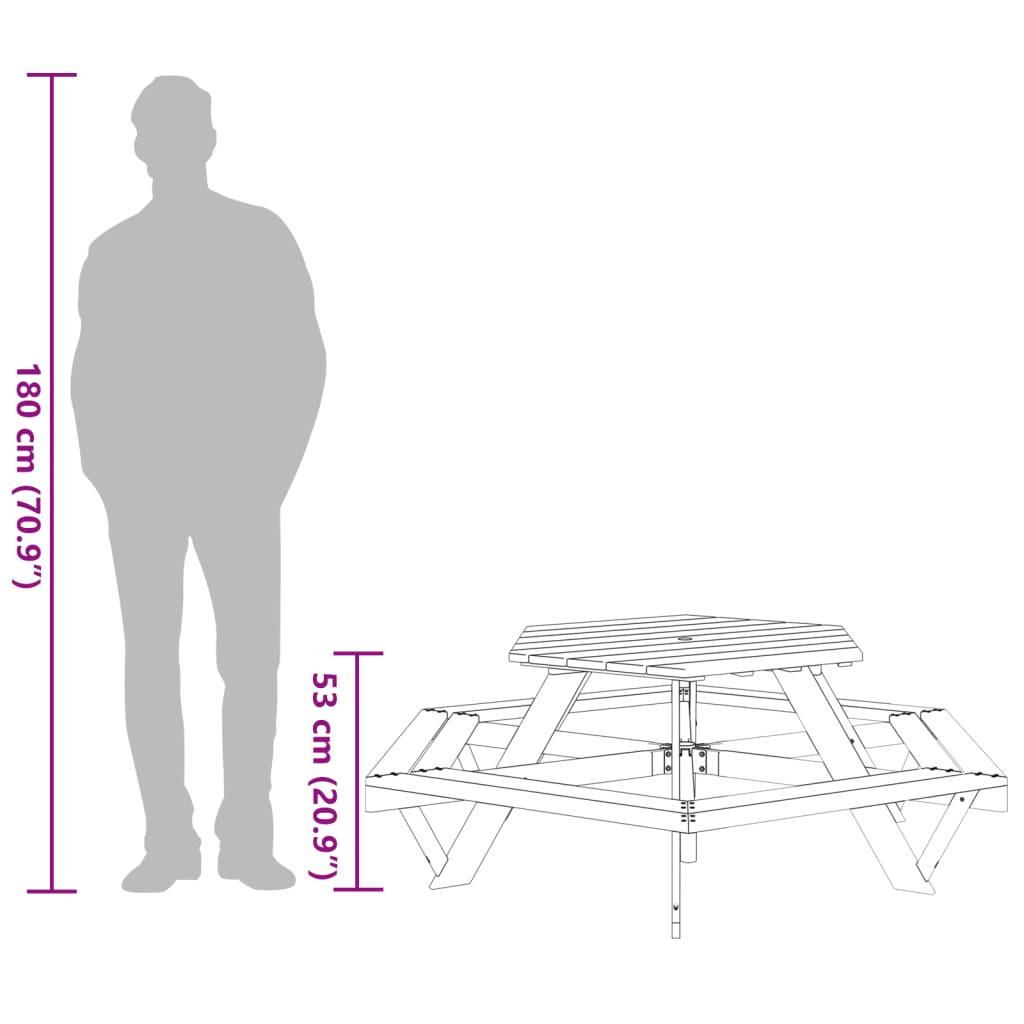 Picknicktisch mit Bänken für 6 Kinder Sechseckig Tannenholz