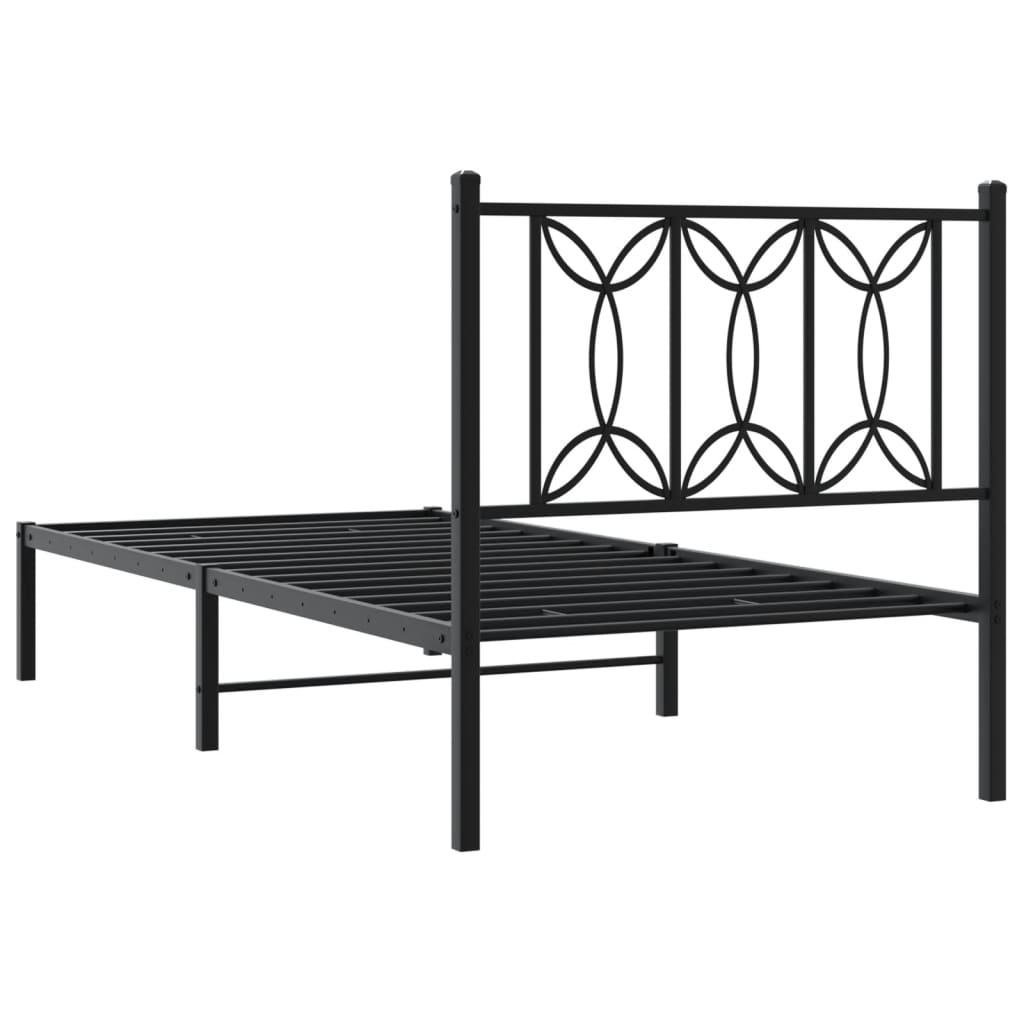 Bed frame with headboard metal black 75x190 cm