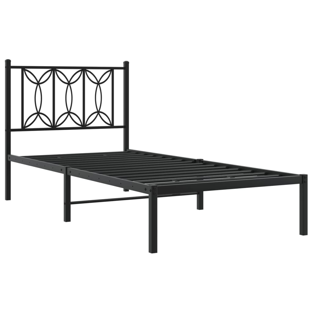 Bed frame with headboard metal black 80x200 cm
