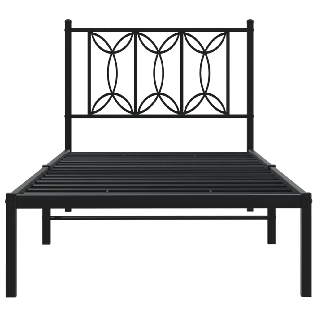 Bed frame with headboard metal black 80x200 cm