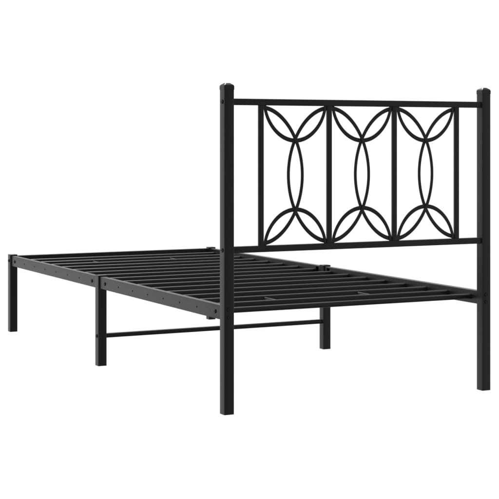 Bed frame with headboard metal black 80x200 cm