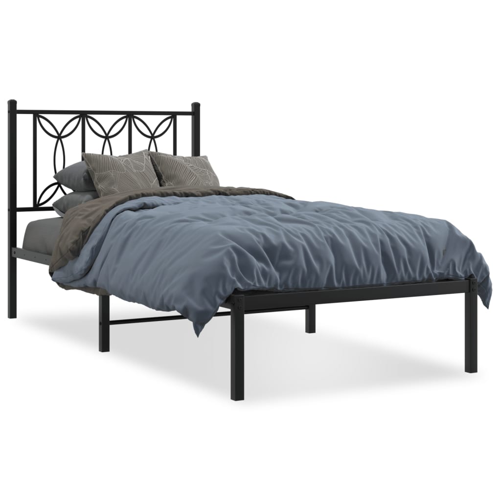 Bed frame with headboard metal black 90x190 cm