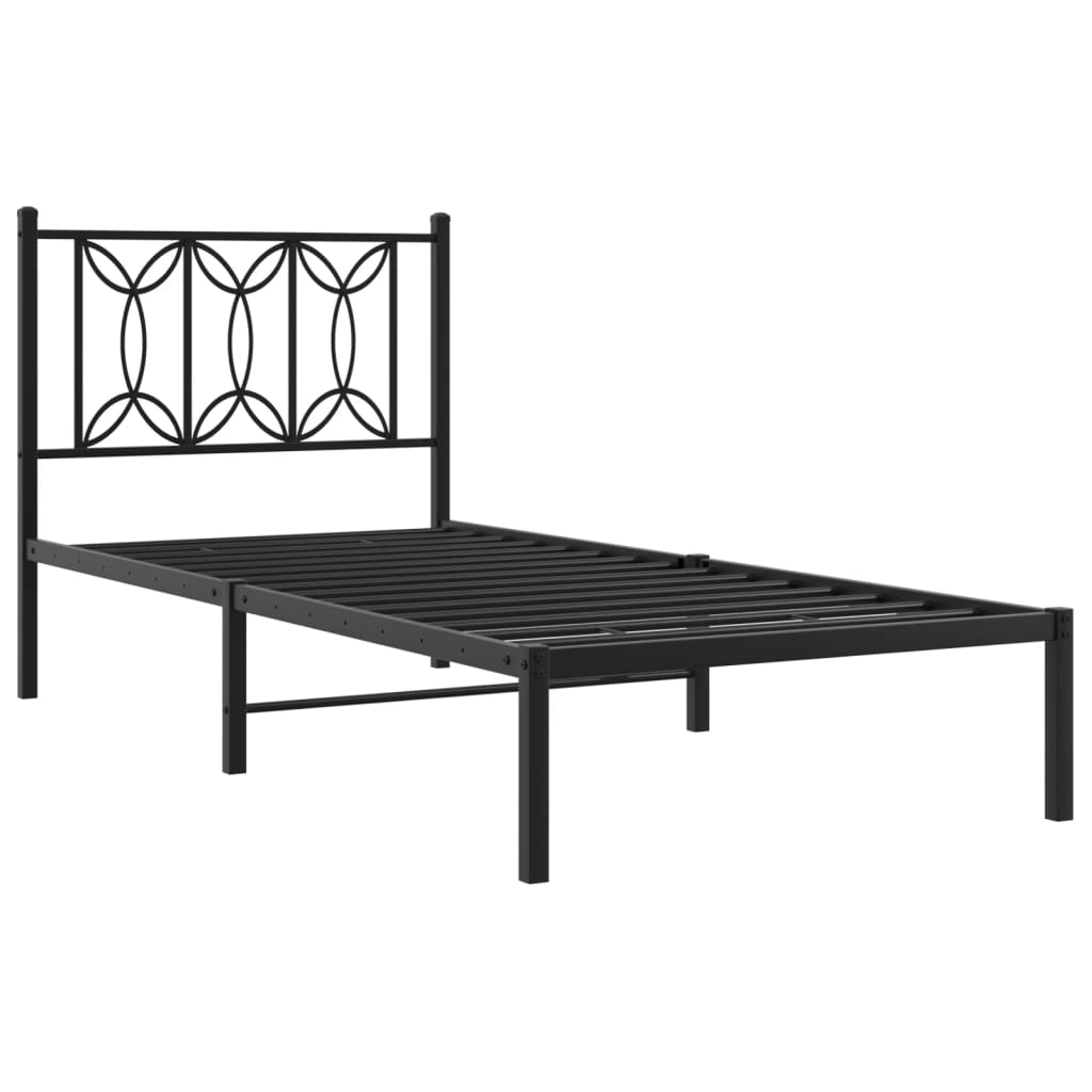 Bed frame with headboard metal black 90x190 cm