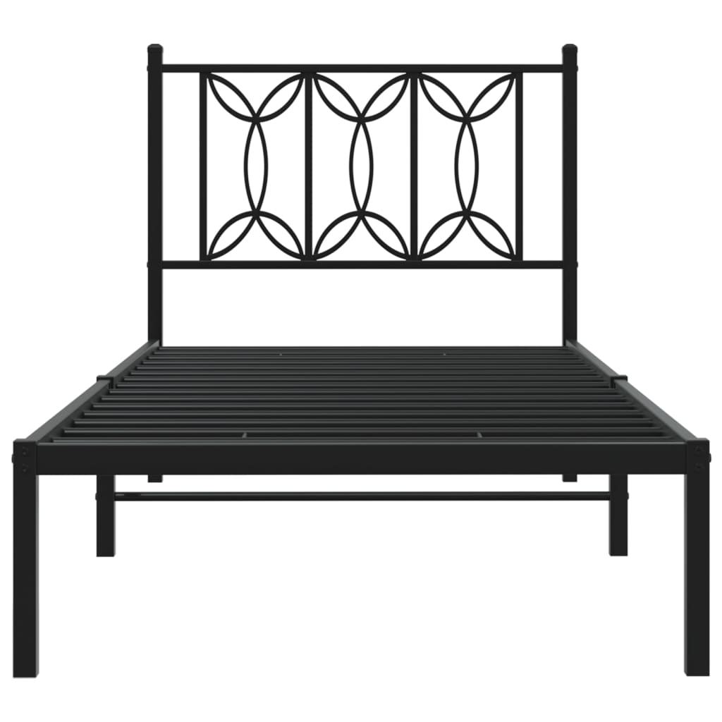 Bed frame with headboard metal black 90x190 cm