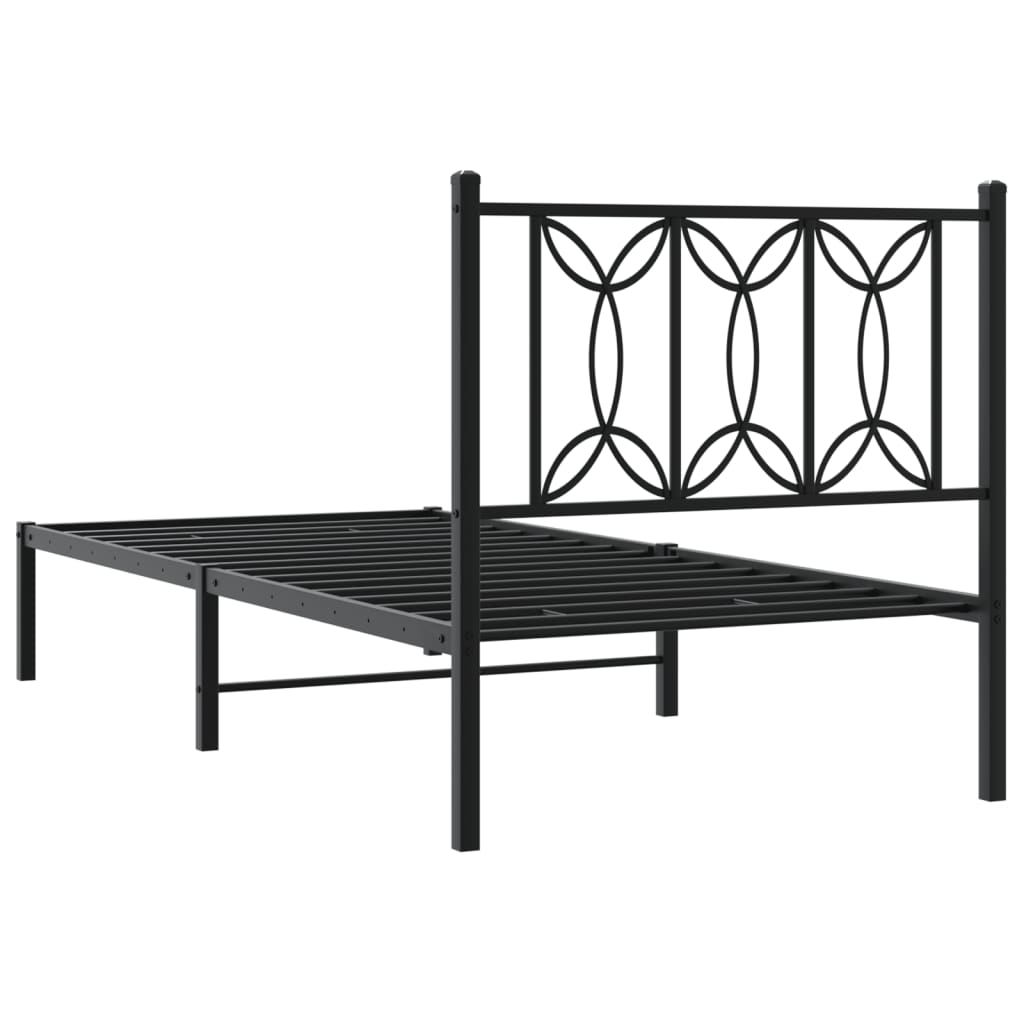 Bed frame with headboard metal black 90x190 cm