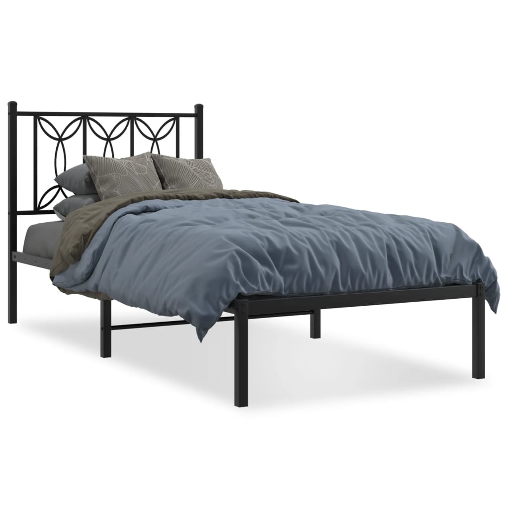 Bed frame with headboard metal black 90x200 cm
