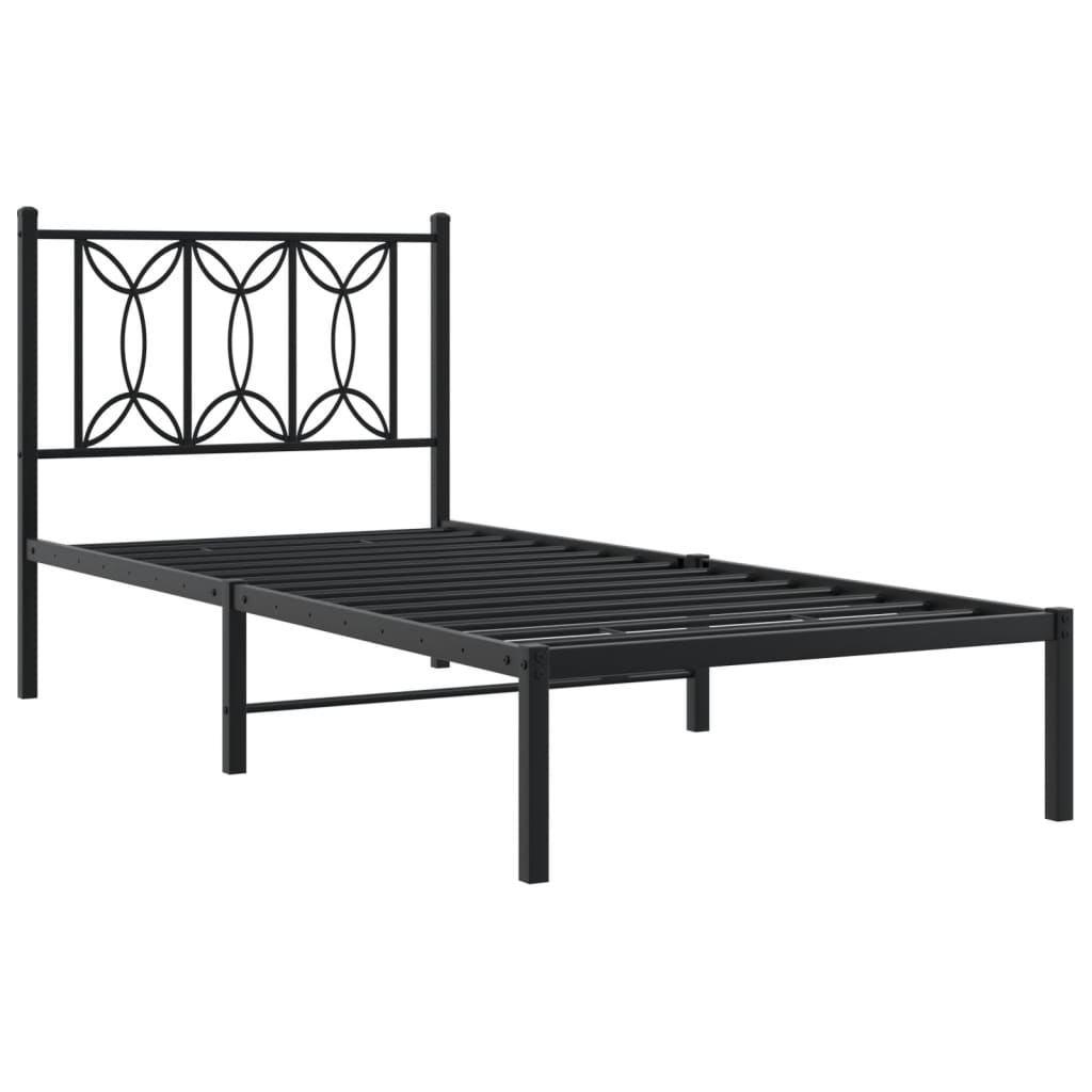 Bed frame with headboard metal black 90x200 cm