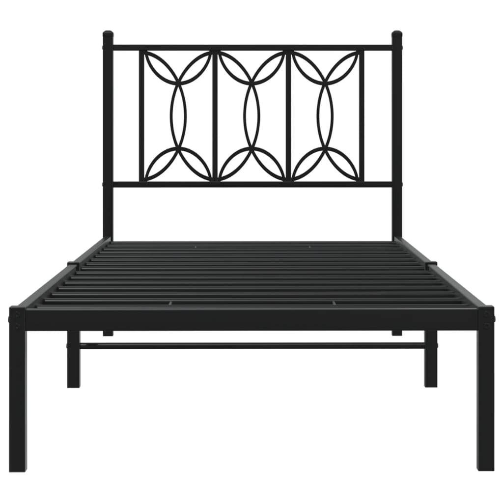 Bed frame with headboard metal black 90x200 cm