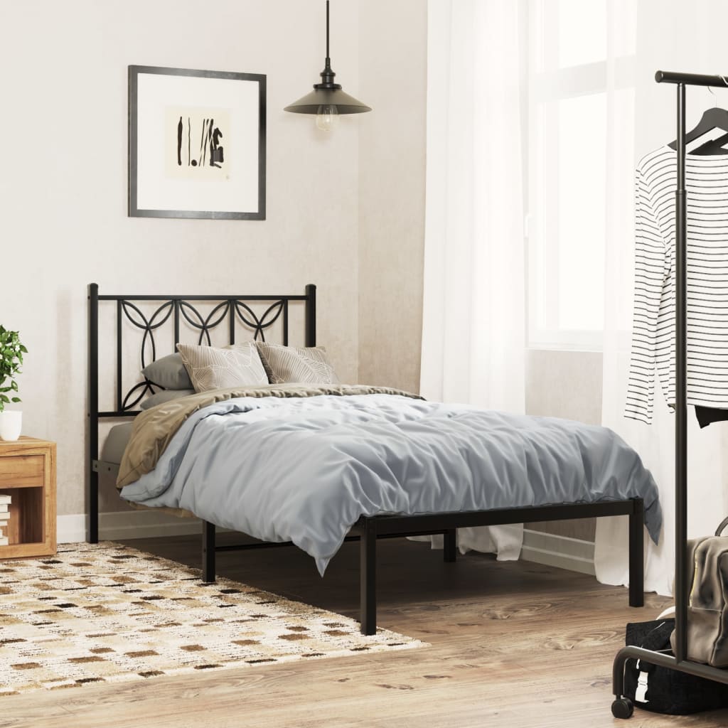 Bed frame with headboard metal black 90x200 cm
