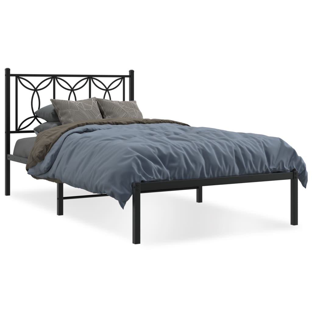 Bed frame with headboard metal black 107x203 cm