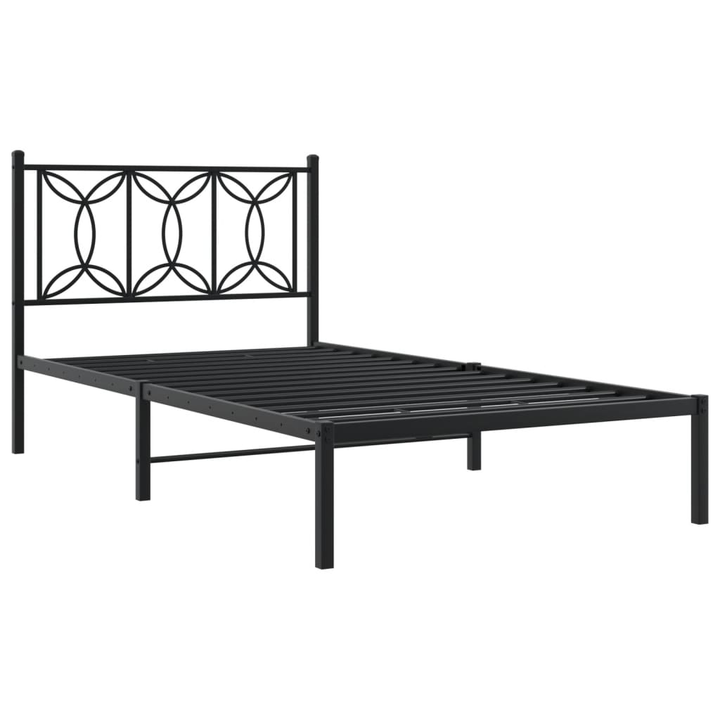 Bed frame with headboard metal black 107x203 cm