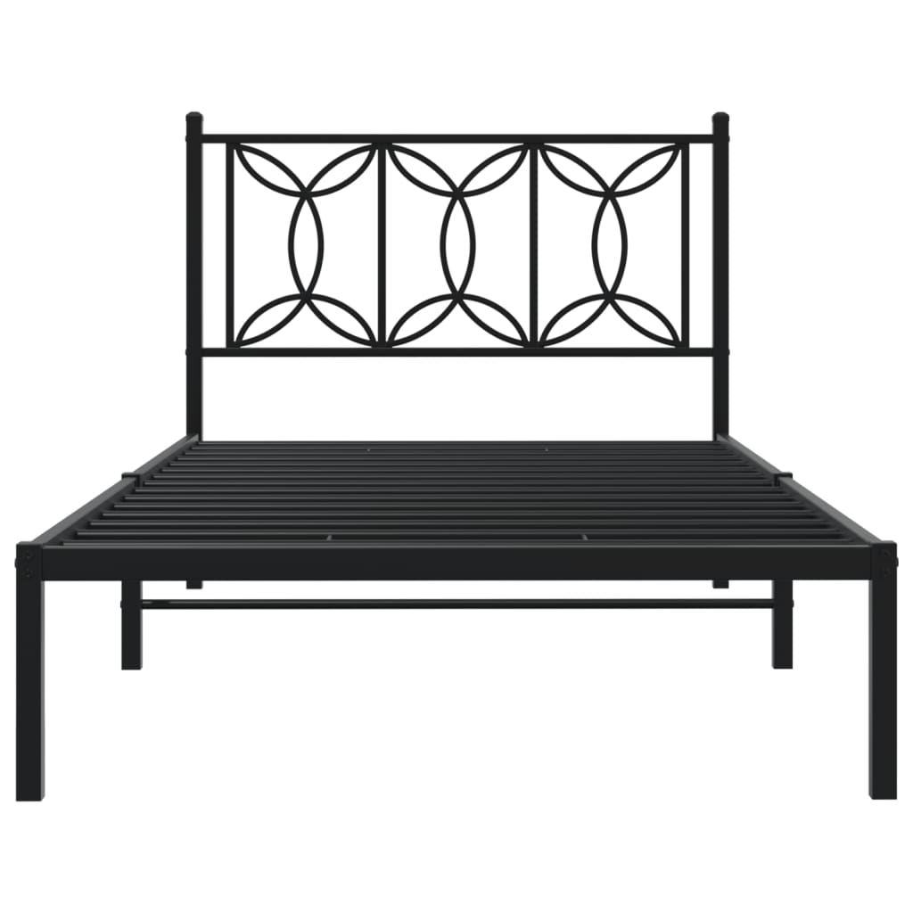 Bed frame with headboard metal black 107x203 cm
