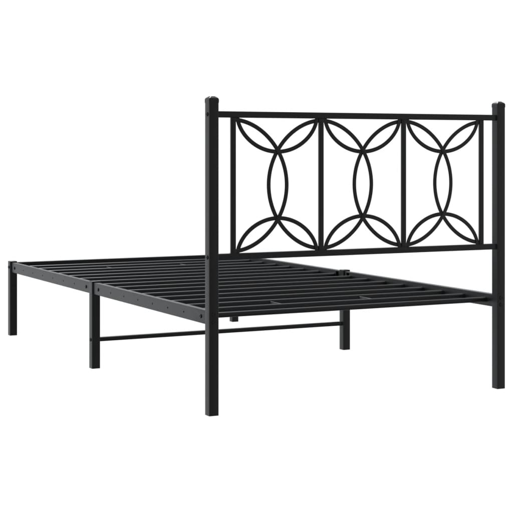 Bed frame with headboard metal black 107x203 cm