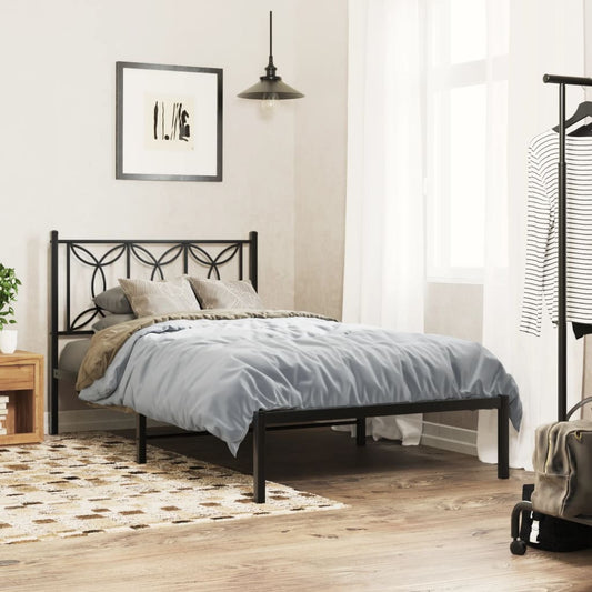 Bed frame with headboard metal black 107x203 cm