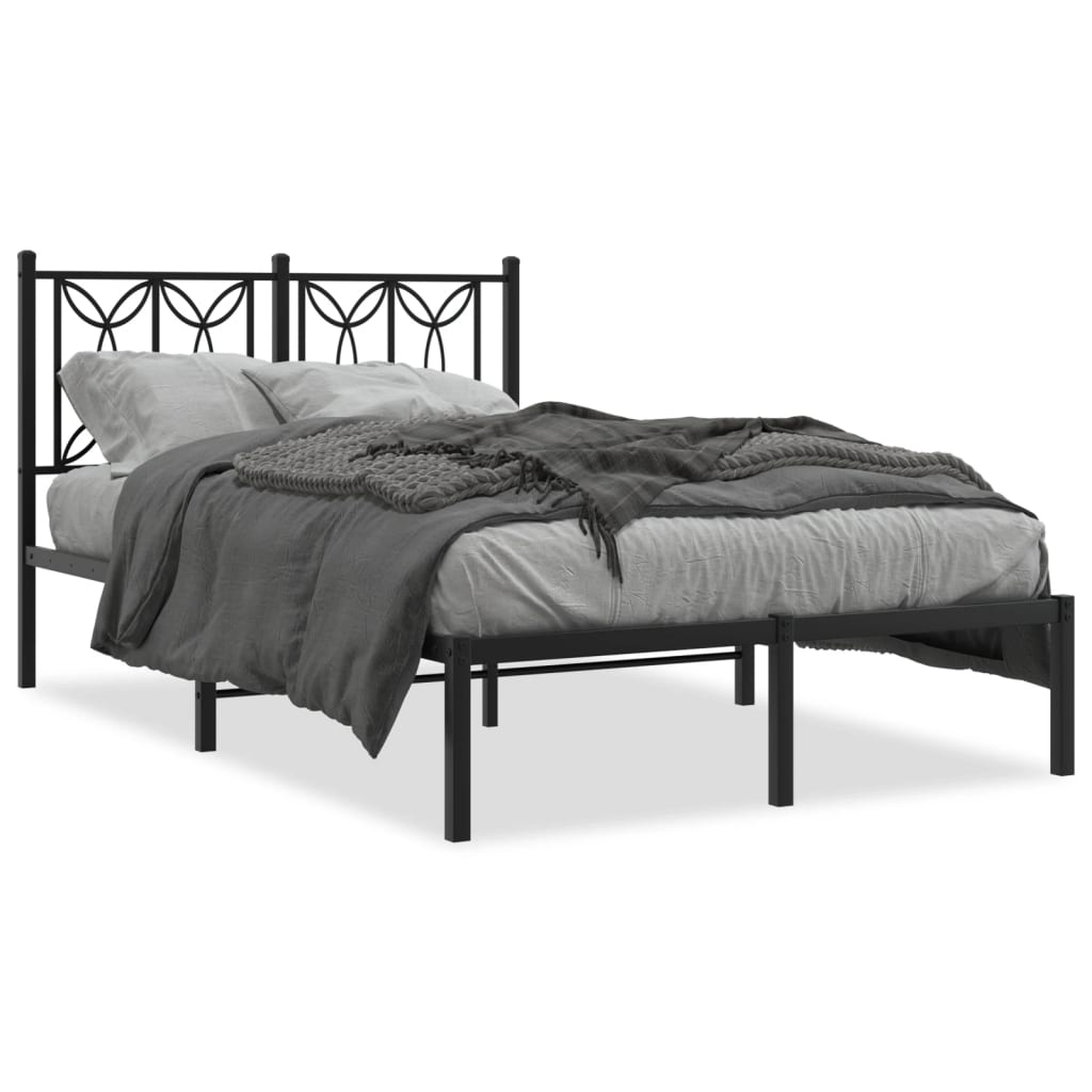 Bed frame with headboard metal black 120x190 cm