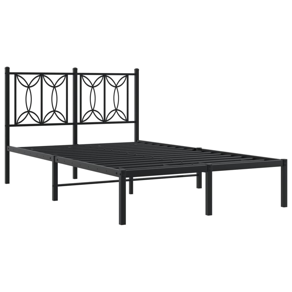 Bed frame with headboard metal black 120x190 cm