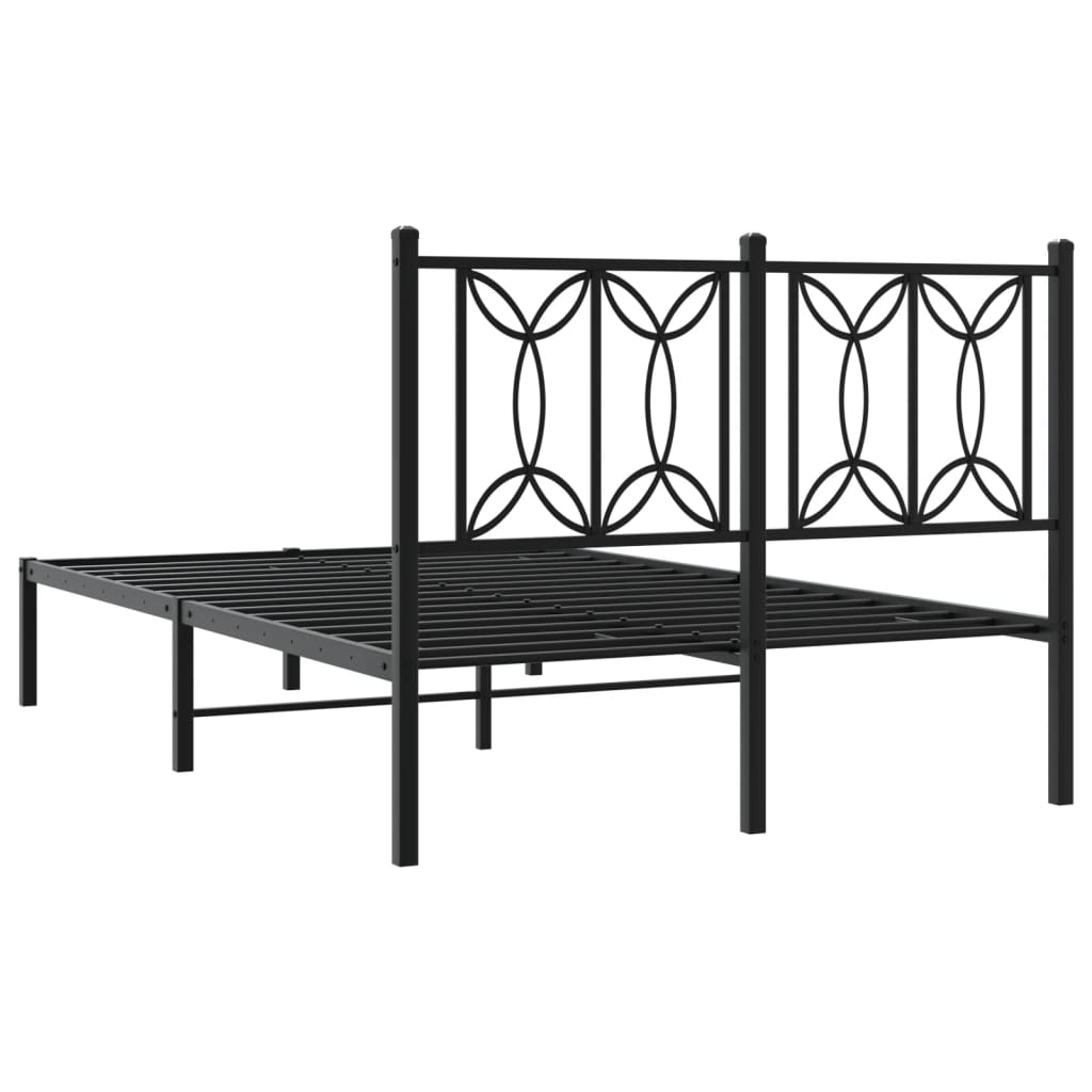 Bed frame with headboard metal black 120x190 cm