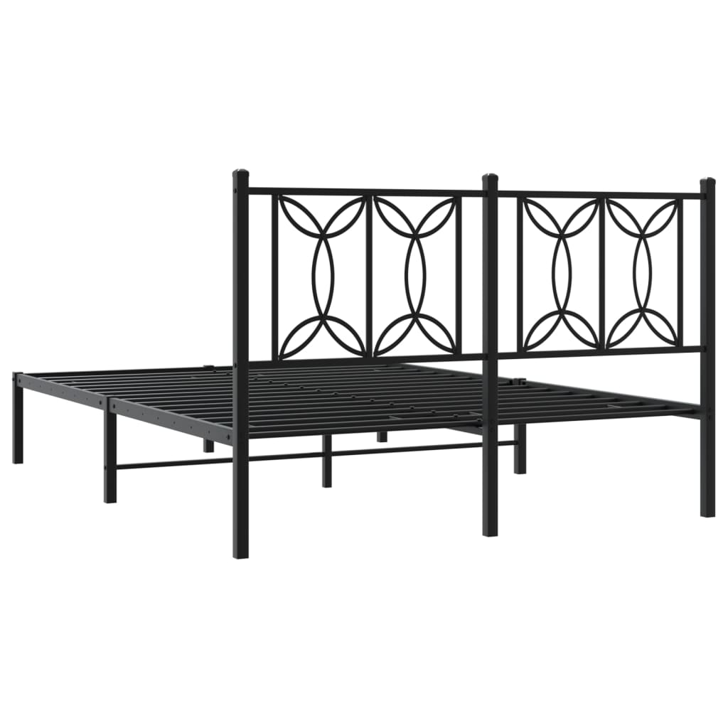 Bed frame with headboard metal black 135x190 cm