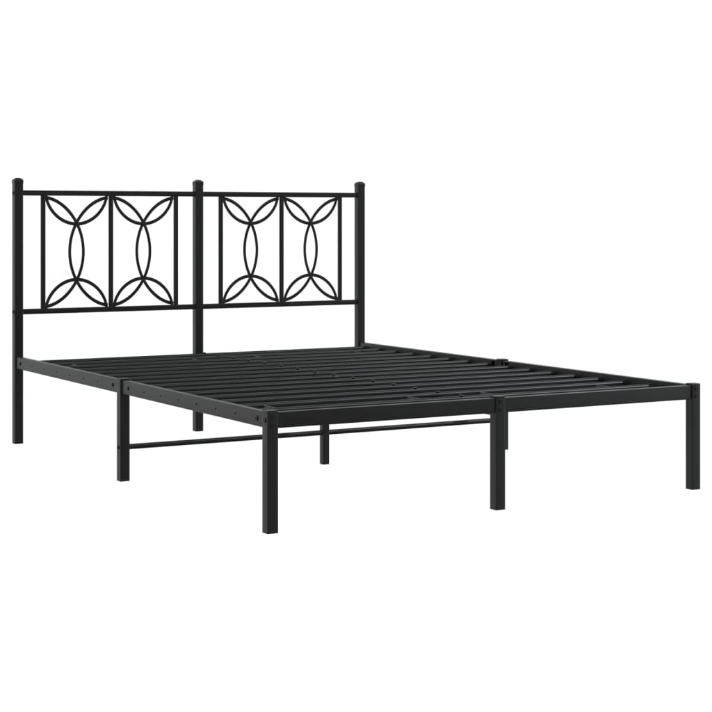 Bed frame with headboard metal black 140x190 cm