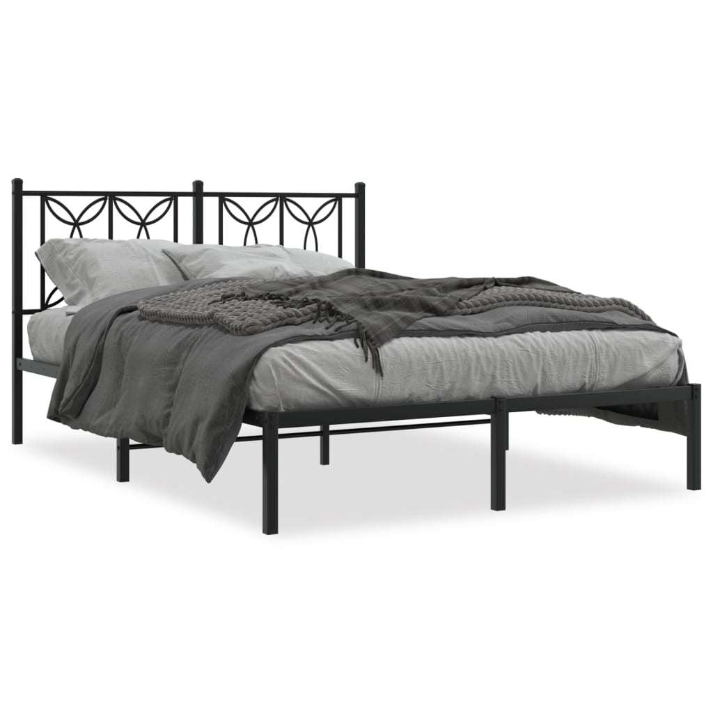Bed frame with headboard metal black 140x200 cm