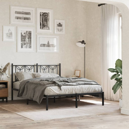 Bed frame with headboard metal black 140x200 cm