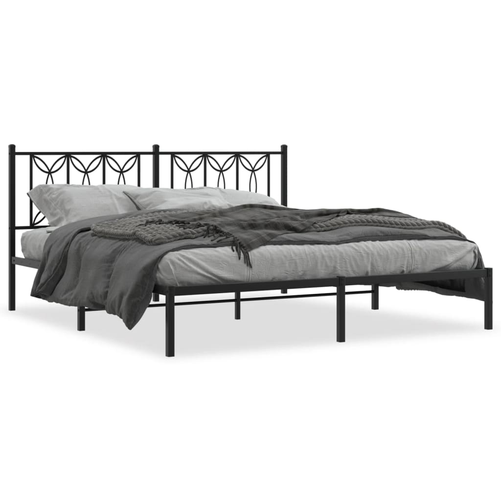 Bed frame with headboard metal black 180x200 cm