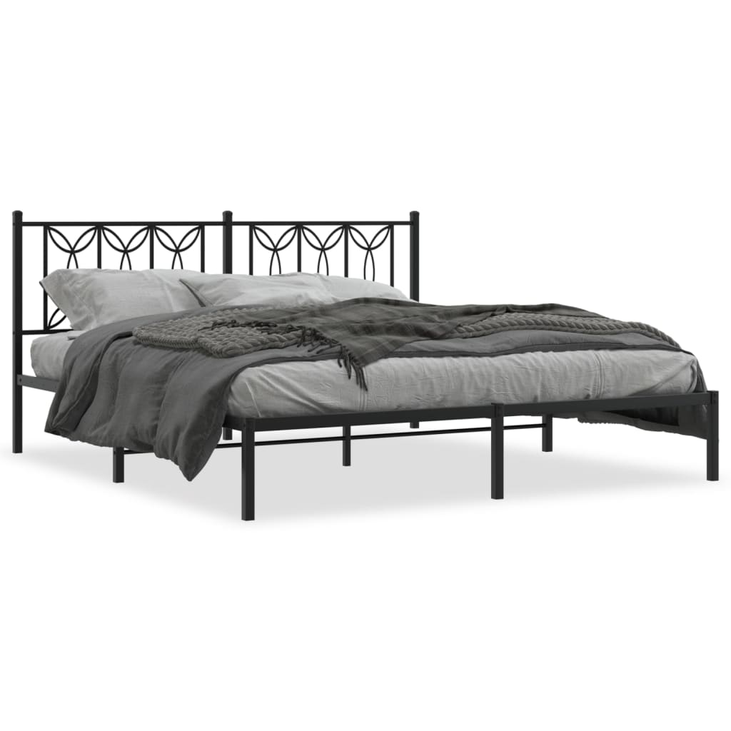 Bed frame with headboard metal black 183x213 cm