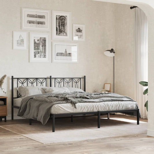 Bed frame with headboard metal black 183x213 cm