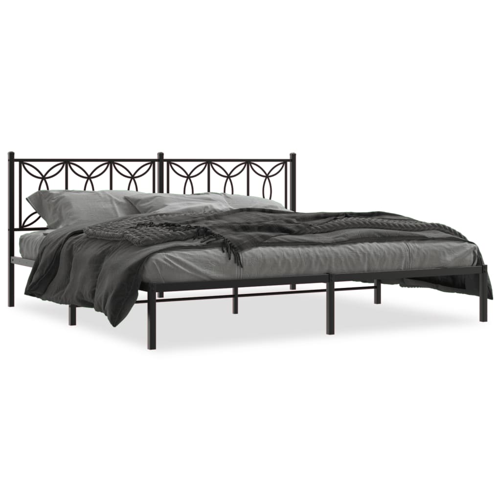 Bed frame with headboard metal black 193x203 cm