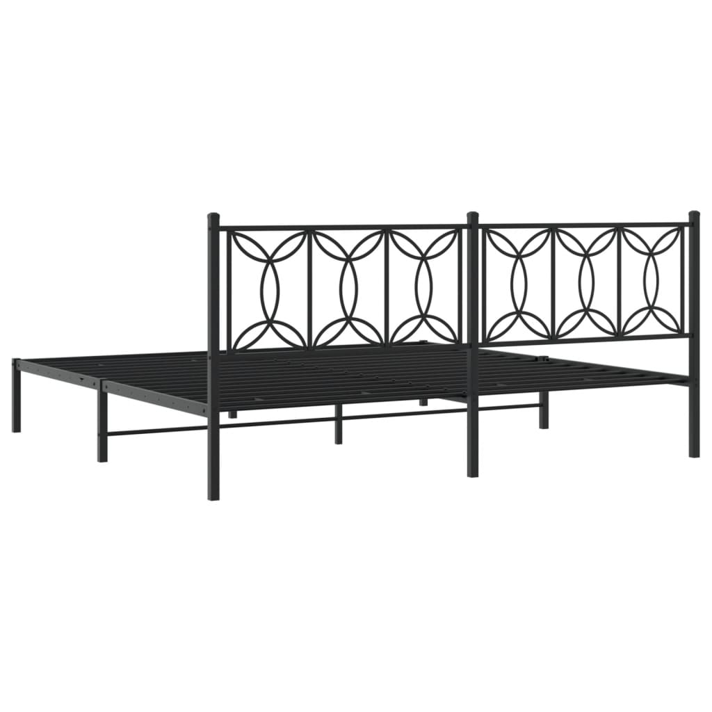 Bed frame with headboard metal black 193x203 cm