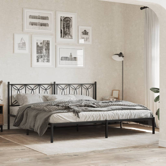 Bed frame with headboard metal black 193x203 cm