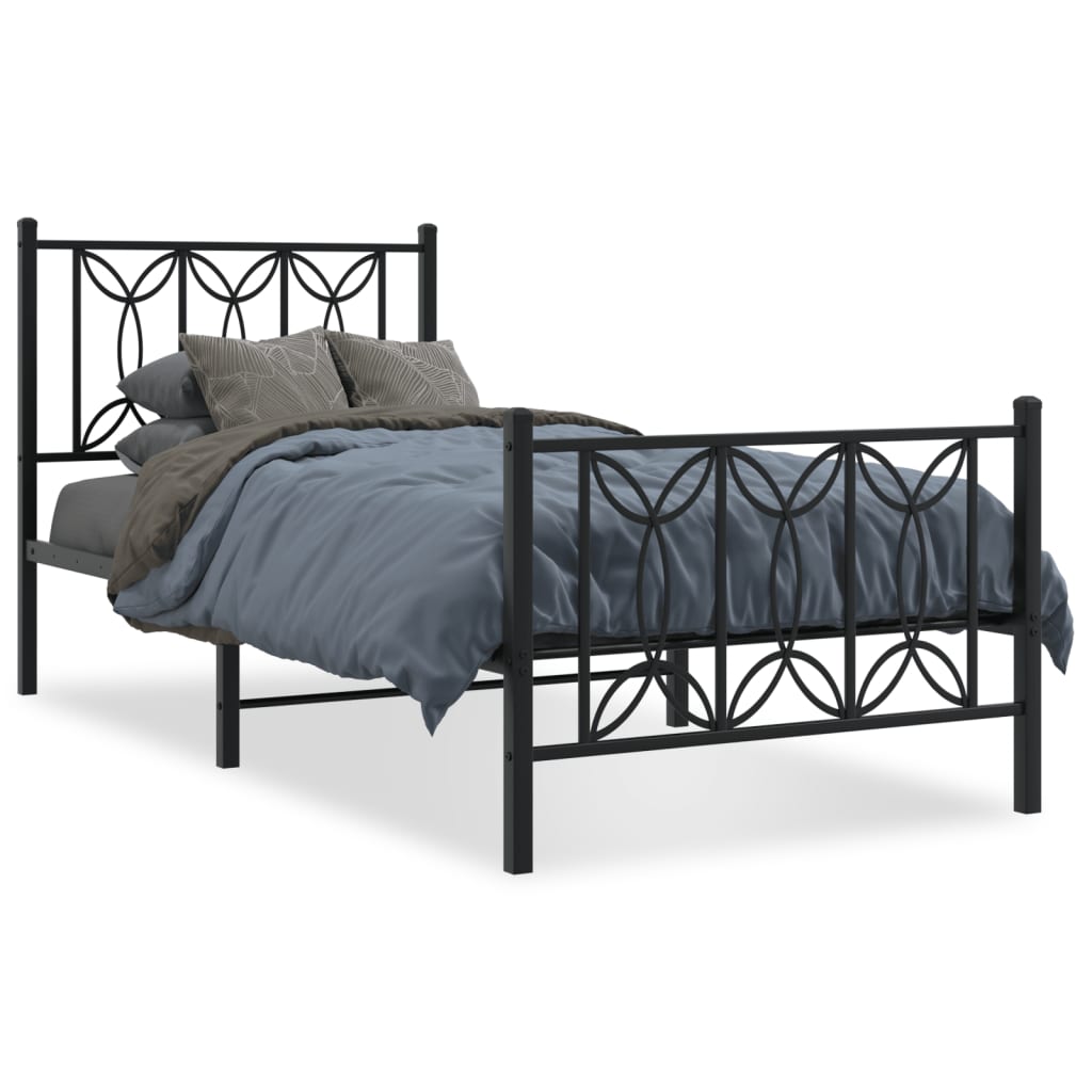 Bed frame with head and footboard metal black 75x190 cm