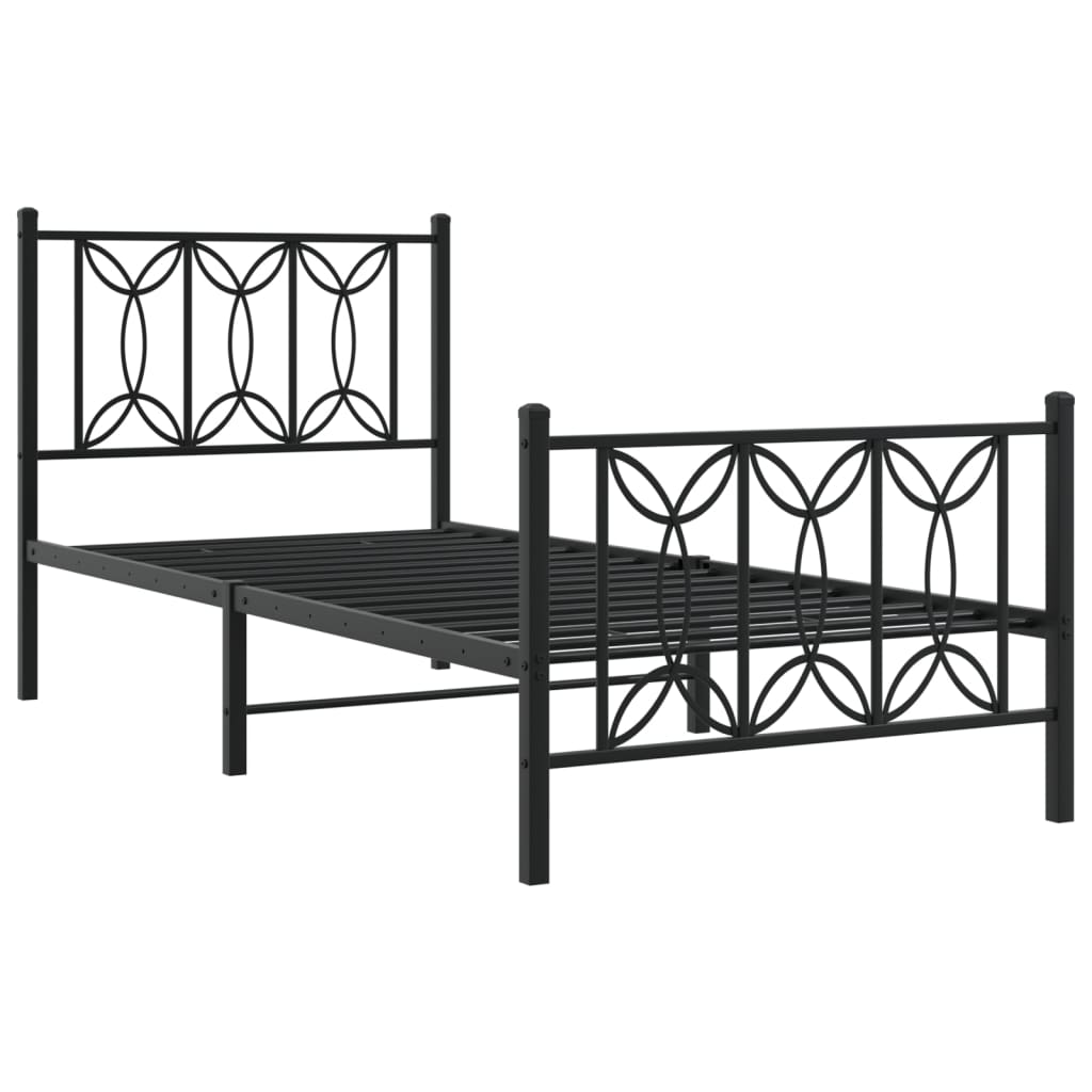 Bed frame with head and footboard metal black 75x190 cm