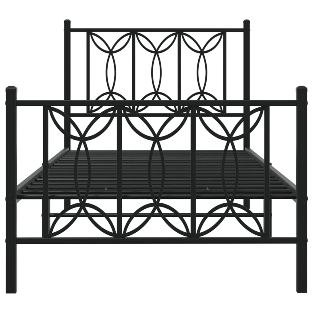 Bed frame with head and footboard metal black 75x190 cm