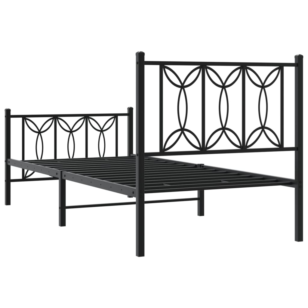 Bed frame with head and footboard metal black 75x190 cm